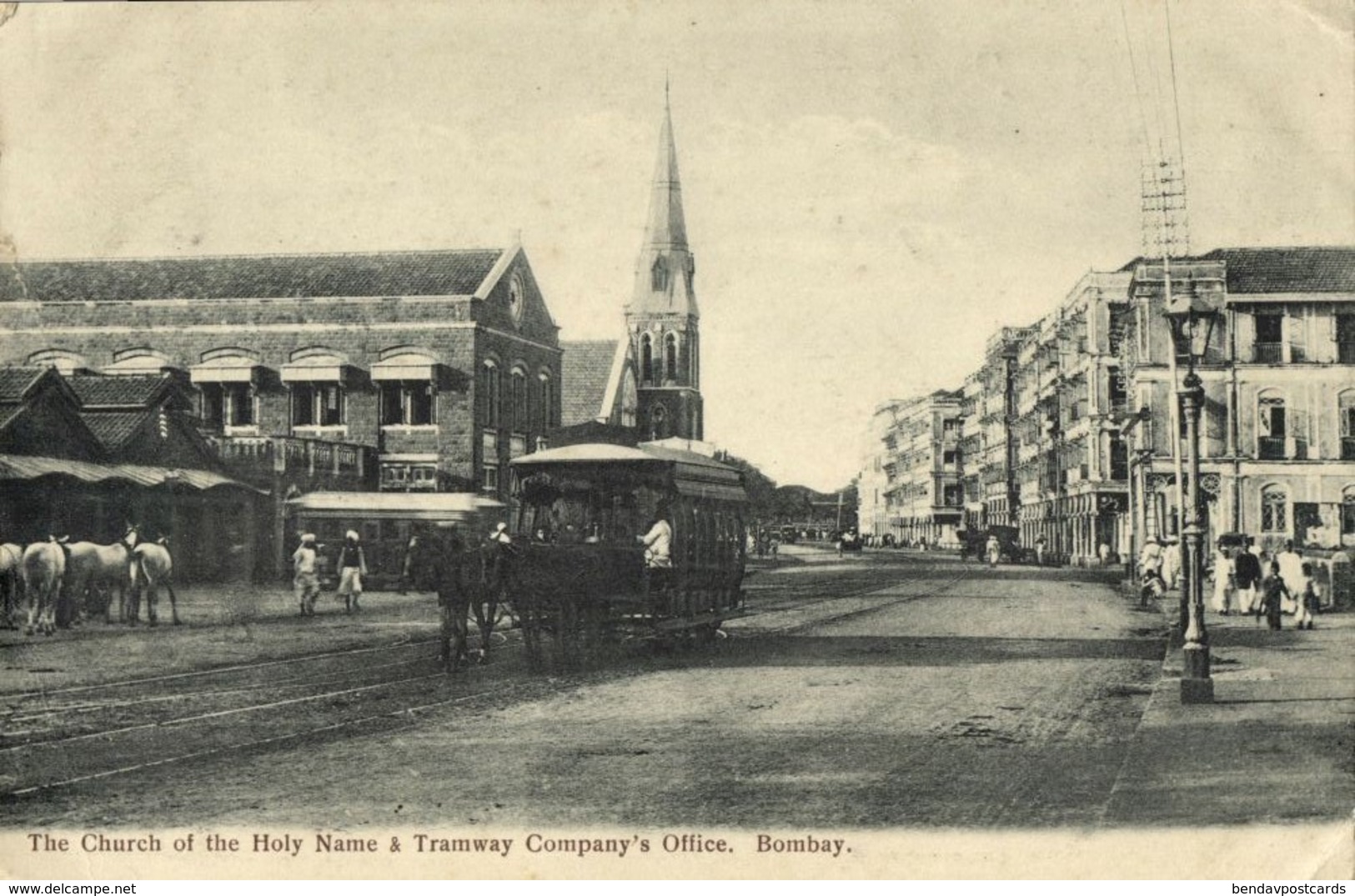 India, BOMBAY, Tramway Company's Office, Church, Horse Tram (1911) Postcard - India