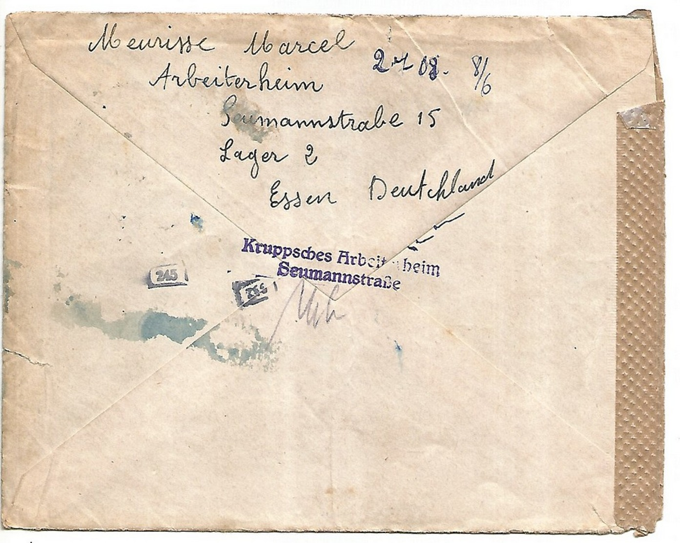 FRANCE Lettre STO  KRUPPSCHES ARBEITERHEIM Essen  1942 - Guerre De 1939-45