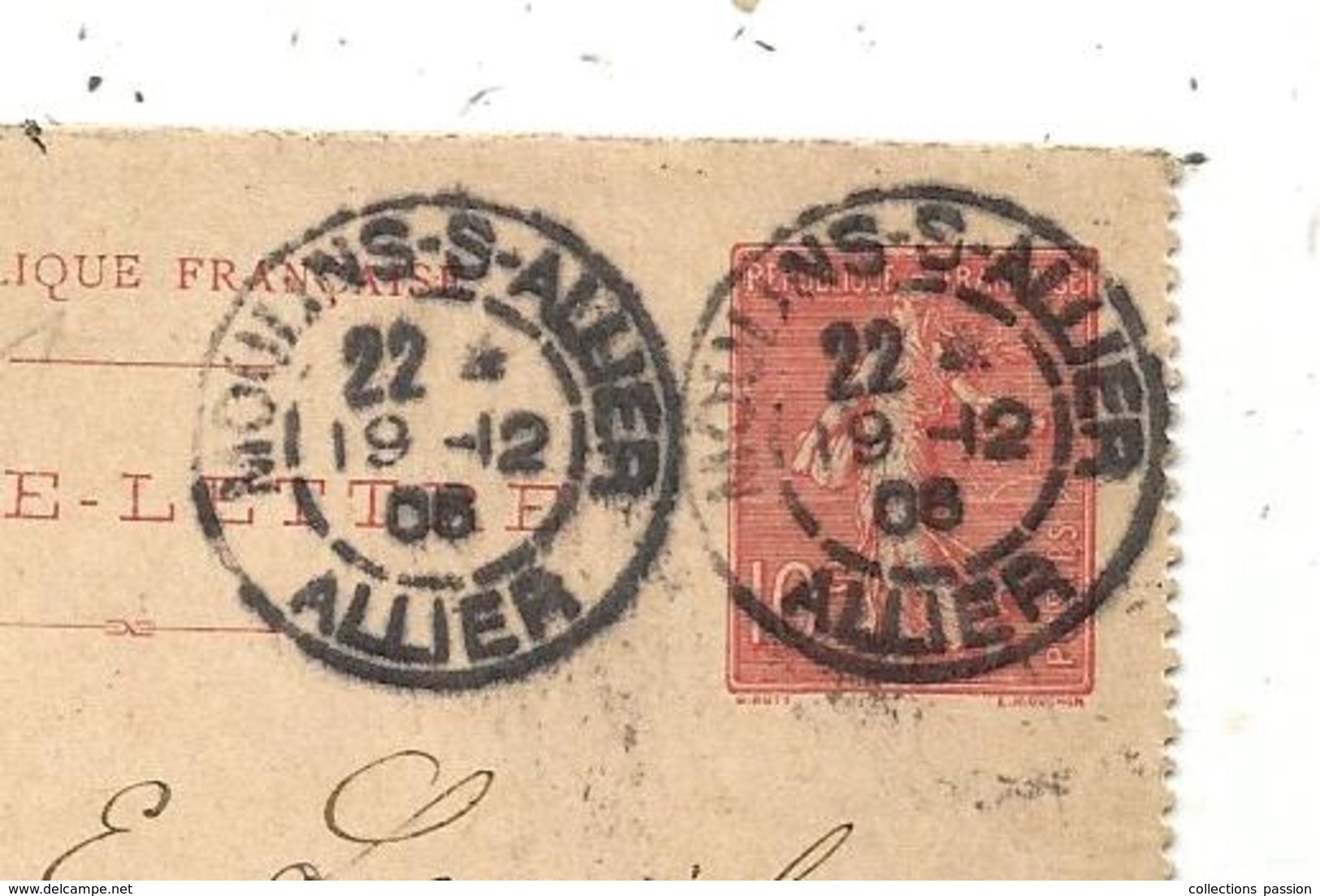 Entier Postal , 1906, Carte-lettre, MOULINS-S-ALLIER , ALLIER , SCEAUX , SEINE , 3 Scans - Kartenbriefe