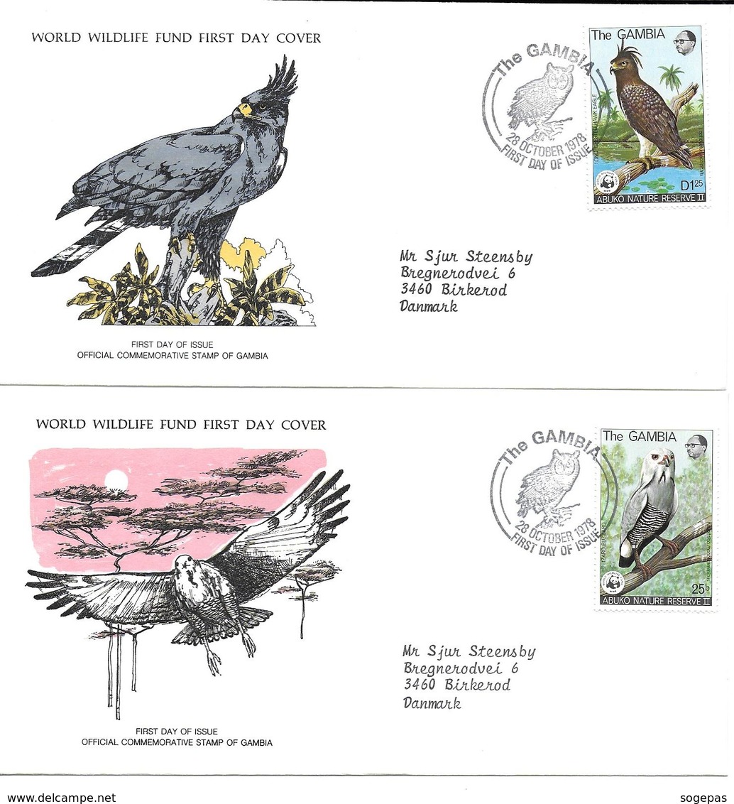 GAMBIE 1978 LOT DE 4 PREMIERS JOURS FDC ANIMAUX WORLD WILDLIFE FUND - FDC