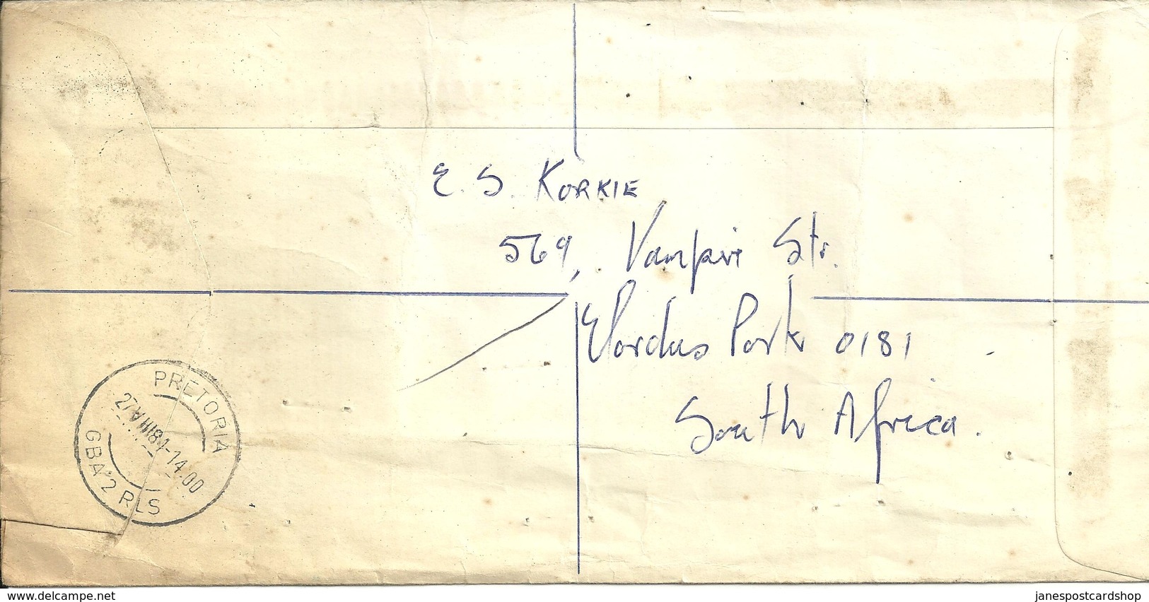 REGISTERED AIR MAIL COVER SENT FROM PRETORIA SOUTH AFRICA TO WORTHING ENGLAND - Covers & Documents