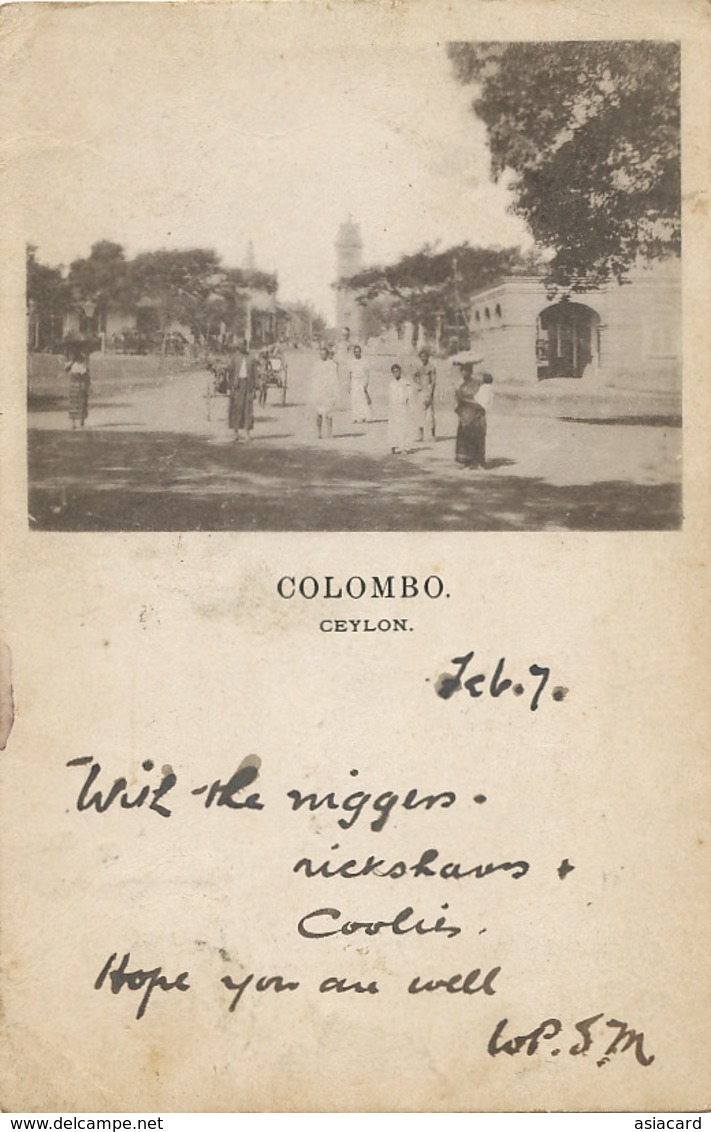 Colombo Ceylon  P. Used 1898 Racist Racism With The Niggers, Coolies Rickshaws - Sri Lanka (Ceylon)