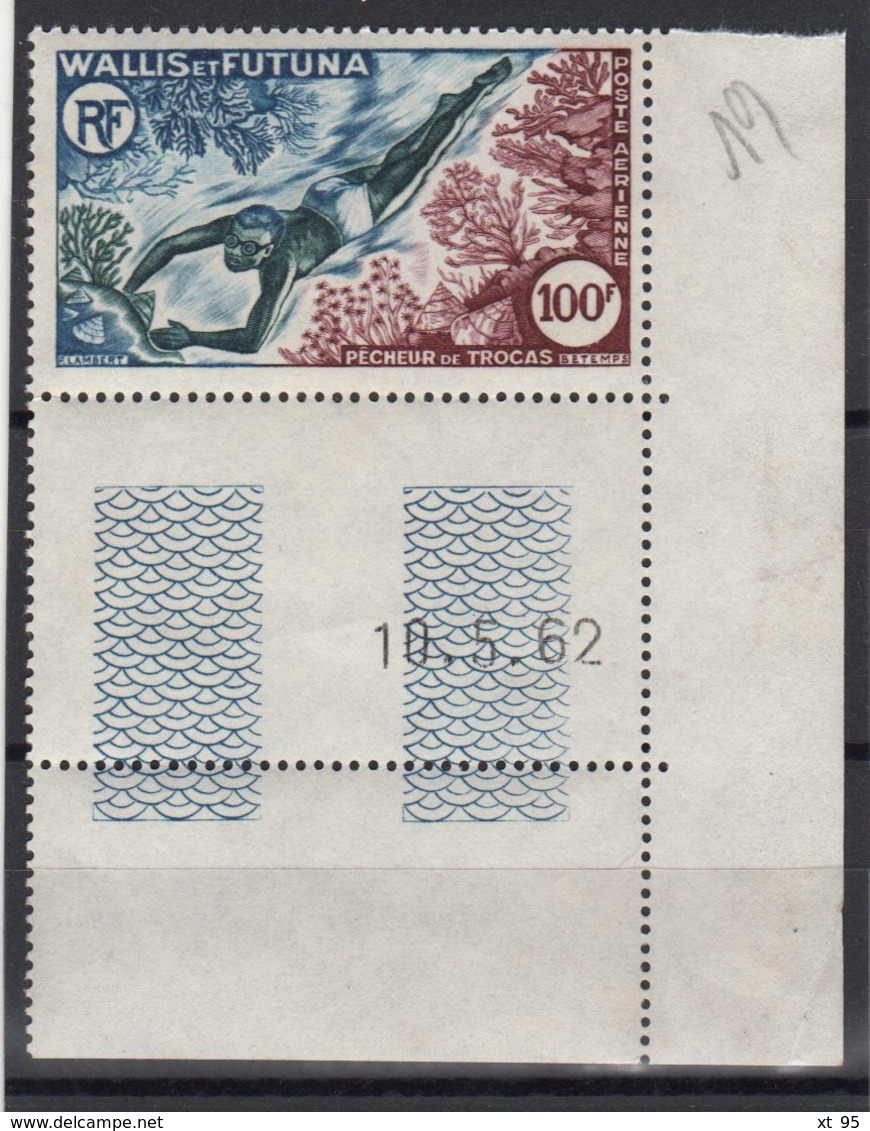 Wallis Et Futuna - PA N°19 - ** Neuf Sans Charniere - Pecheur De Trocas - Coin Daté 10-5-1962 - Cote +23.50€ - Neufs