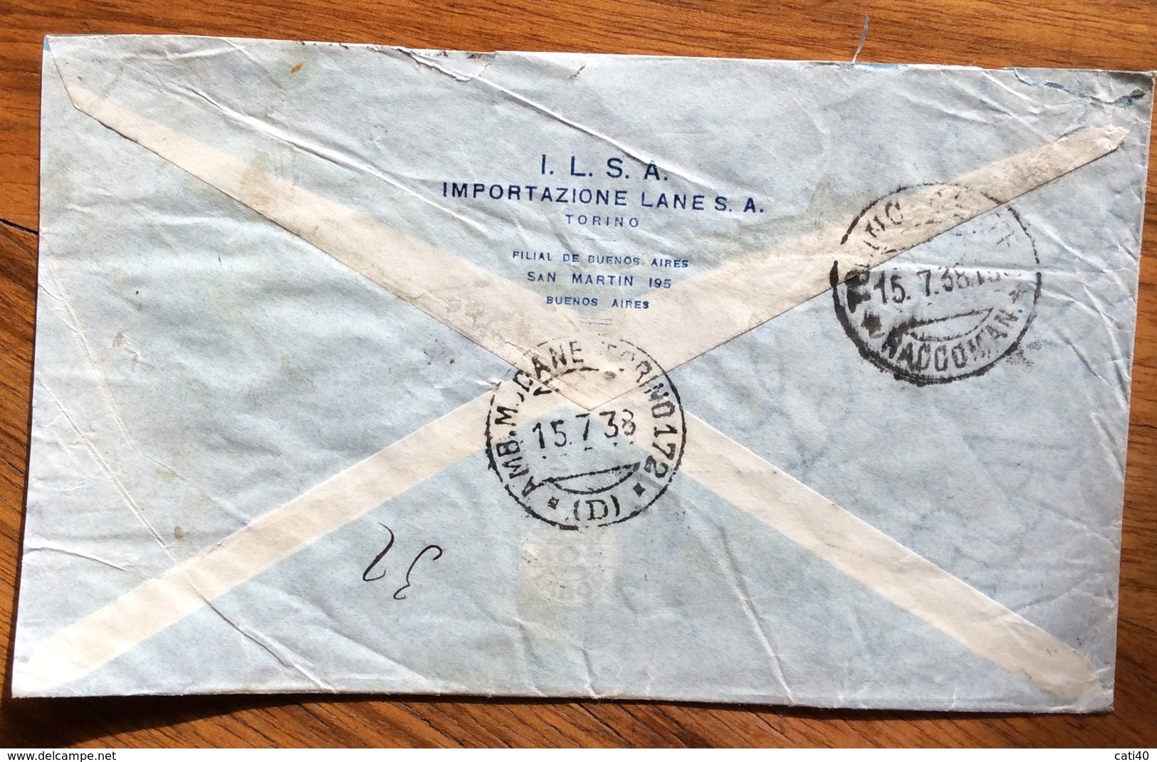 ARGENTINA ENVELOPE  PAR AVION  VIA  AIR FRANCE  FROM BUENOS AIRES TO TORINO ITALY THE 8/7/38 + AMB.MODANE-TORINO 172 (D) - Buenos Aires (1858-1864)