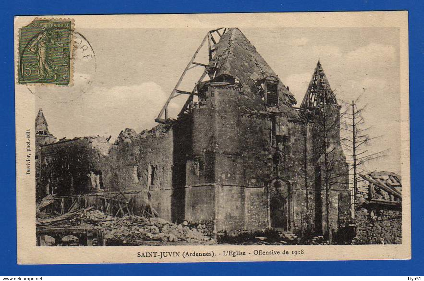 ST JUVIN . ARDENNES .L' Eglise  - Carte Postale Ancienne , N&b - Bon état - Offensive De 1918 - Other & Unclassified