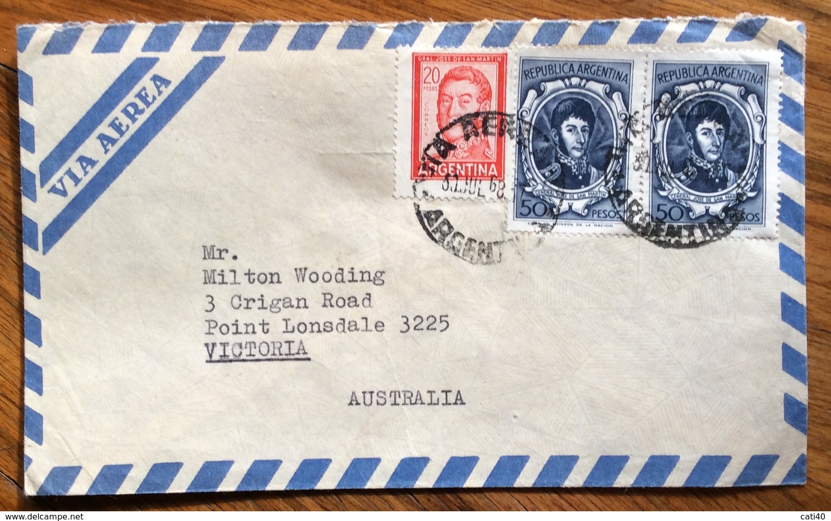 ARGENTINA ENVELOPE  PAR AVION    FROM BUENOS AIRES TO VICTORIA AUSTRALIA THE 31/7/68 - Buenos Aires (1858-1864)