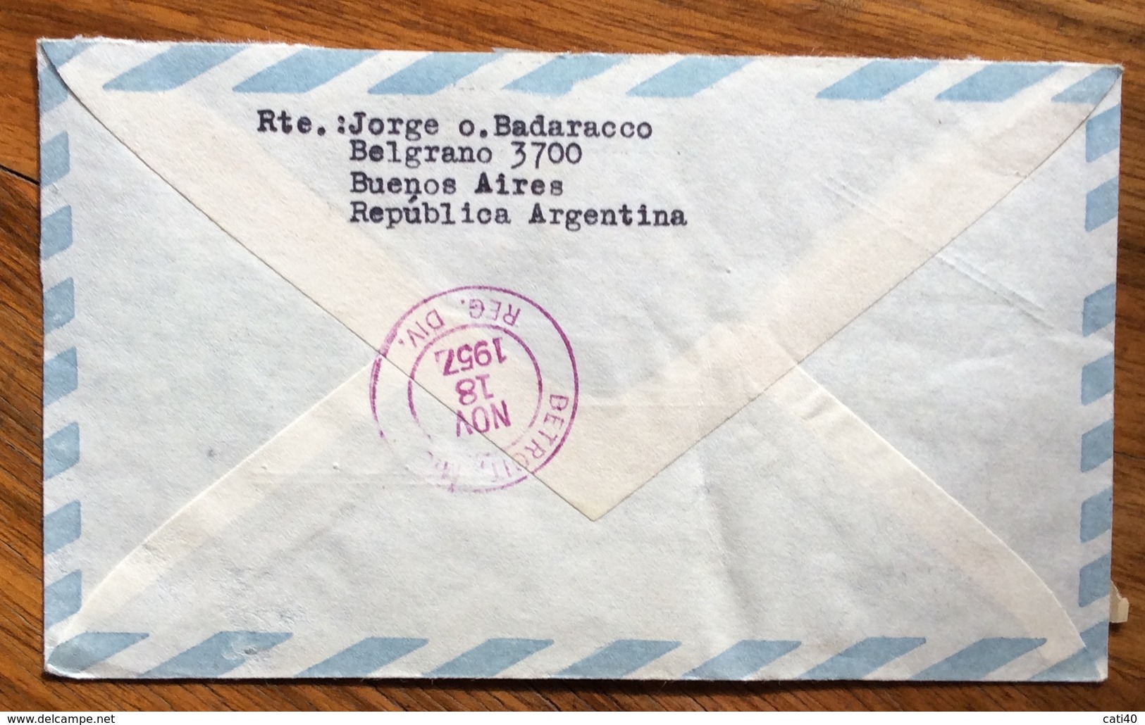 ARGENTINA REGISTERED A  PAR AVION  FROM BUENOS AIRES TO DETROIT MICHIGAM U.S.A. THE 14/11/1957 - Buenos Aires (1858-1864)