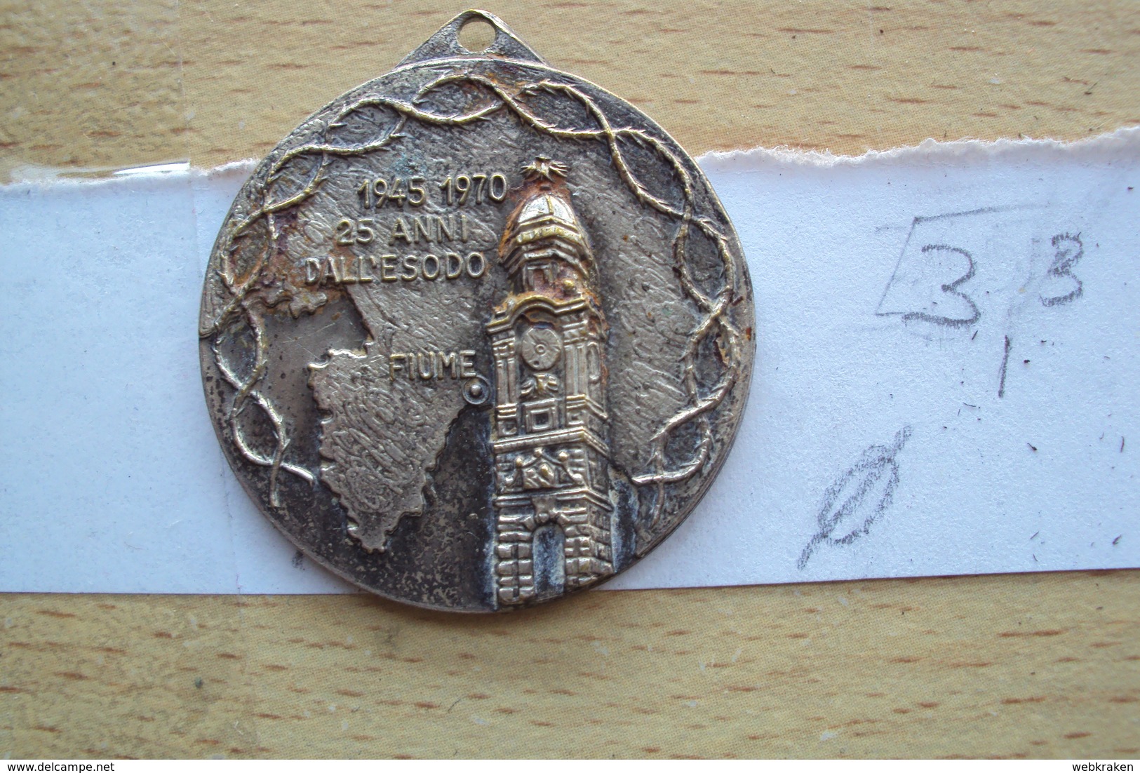 ITALIAN MEDAL MEDAGLIA VIII RADUNO DEI FIUMANI ESULI IN PATRIA LIBERO COMUNE DI FIUME PADOVA 1970 DIAMETRO CM. 3,3 - Altri & Non Classificati