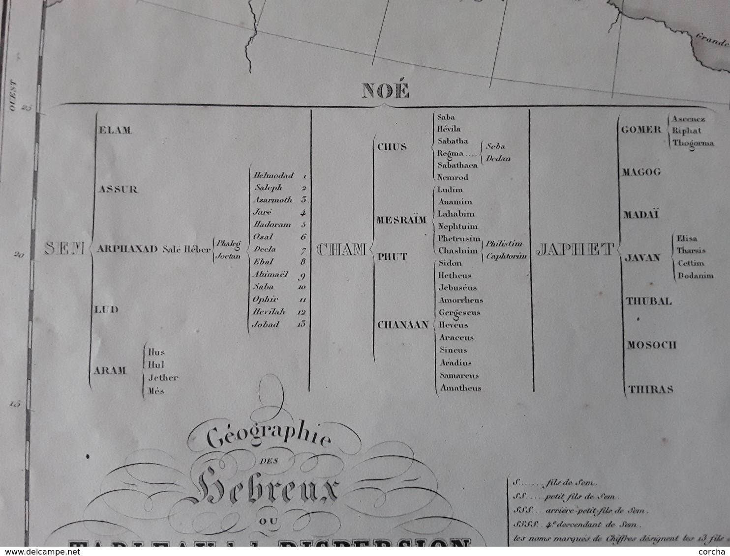 Carte Ancienne 1844 - Géographie Des Hébreux Ou Tableau De Dispersion Des Enfants De Noé Par Delamarche - Landkarten