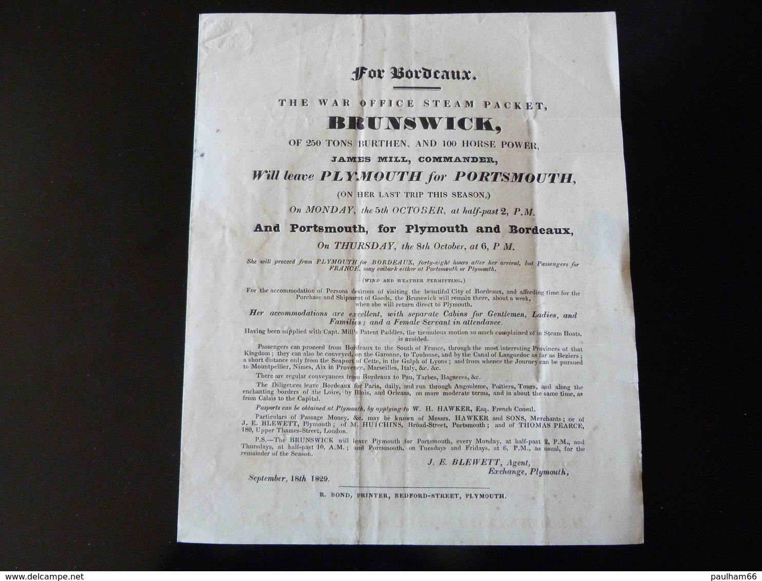 BELLE LETTRE - DOCUMENT  DE PLYMOUTH  POUR BORDEAUX -  1829  - - 1801-1848: Précurseurs XIX