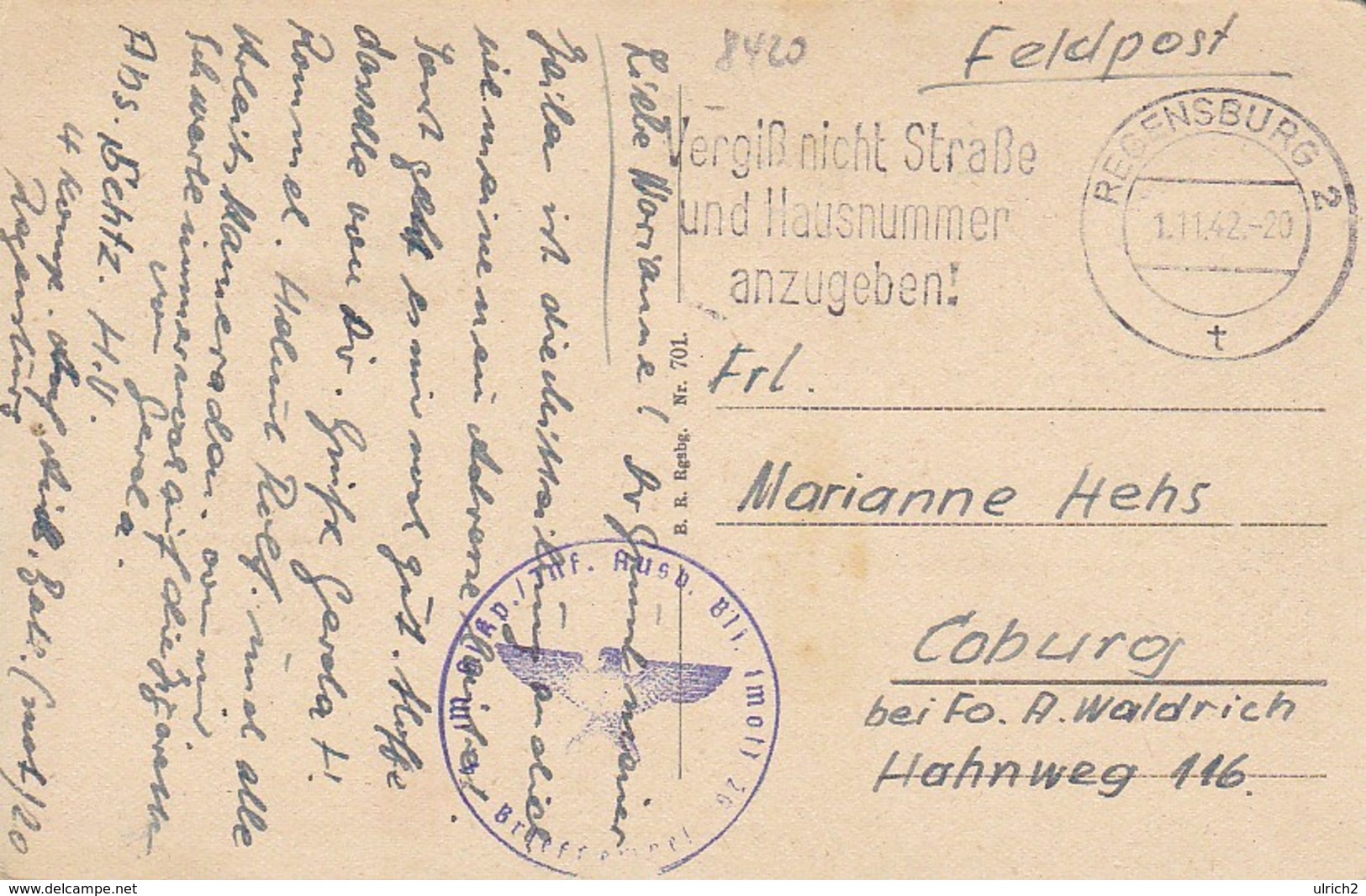 AK Kelheim - Befreiungshalle Bei Kelheim - Feldpost 4. (M.G.) Kp. / Inf. Ausb. Btl. (mot.) 20 - 1942 (39758) - Kelheim