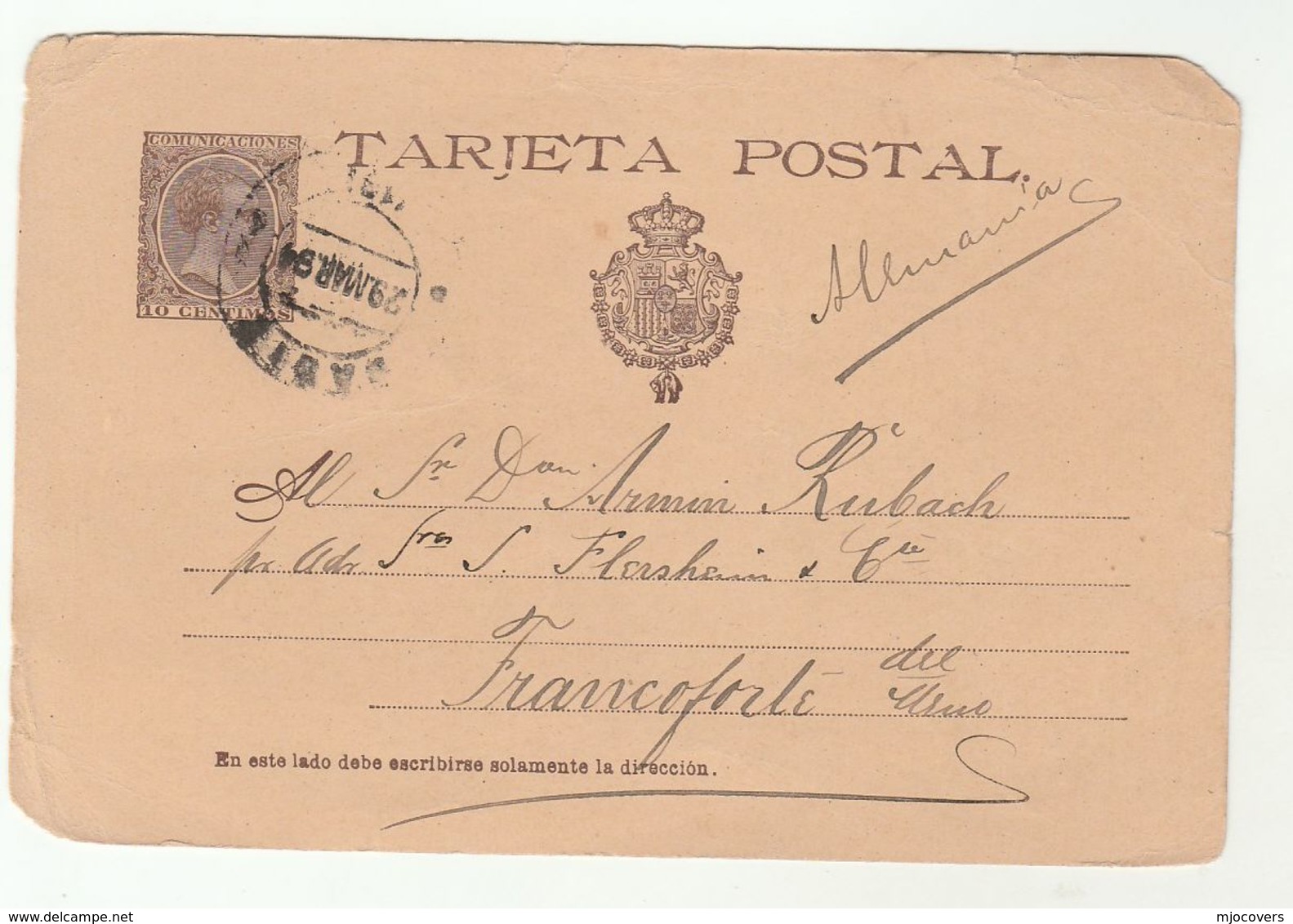 1894 CADIZ Spain Postal STATIONERY Card  To Germany  Cover Stamps - Covers & Documents