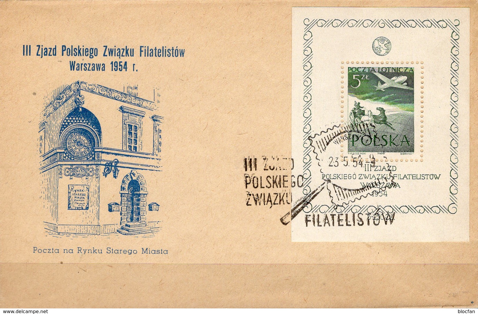 Abart 1954 Poland Bl.13 **+Block 13 I FDC 155€ Flugzeug über Postkusche Hb Ss Blocs Cover Sheets Philatelic Pologne - Errors & Oddities