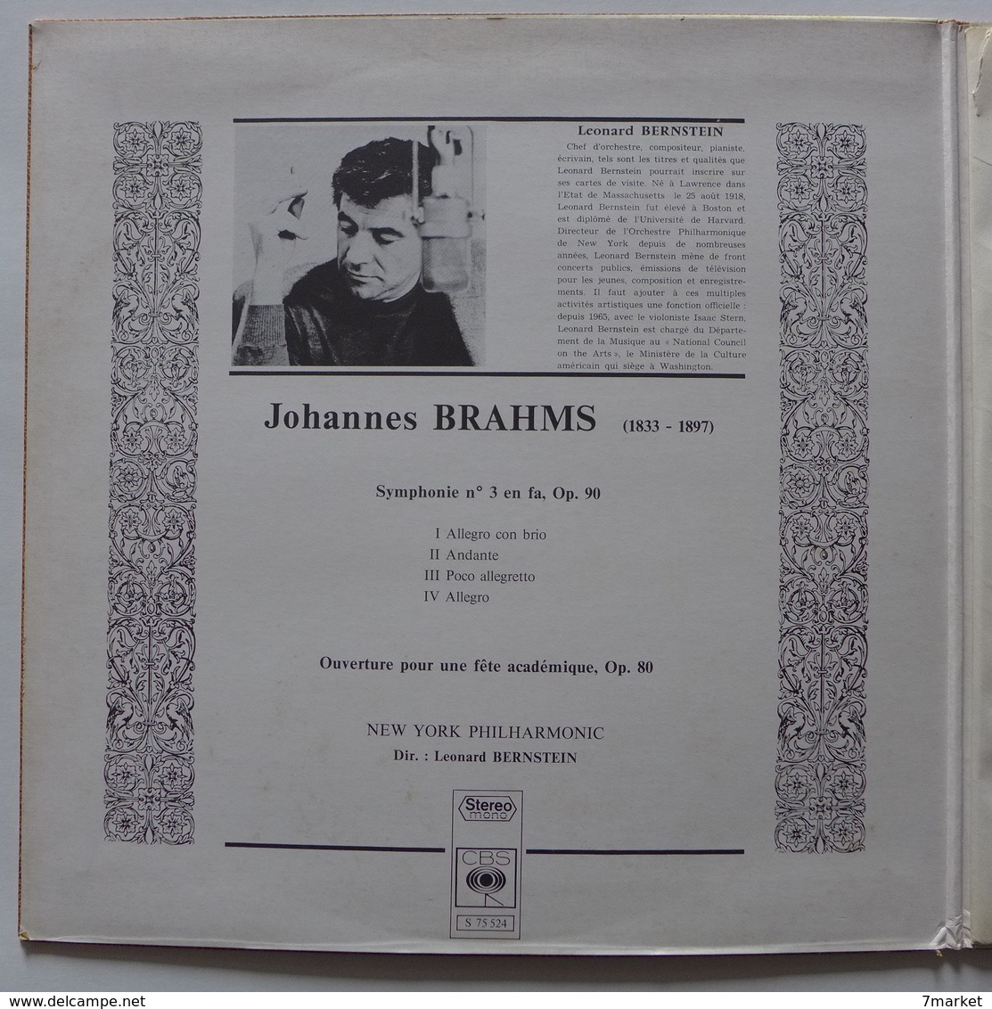 LP/  Bernstein, Brahms - Symphonie N°3. Ouverture Pour Fête Une Académique - Classique