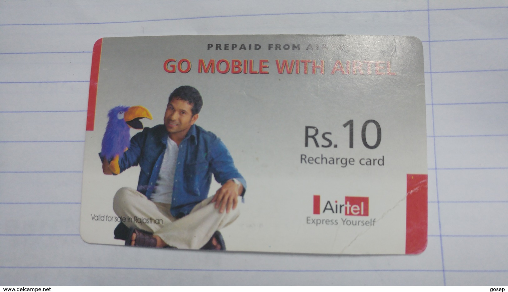 India-airtel Prepiad Card-(54)-(rs.10)(new Delhi)-(7587873455661328)(look Out Side-crooked)used Card+1 Card Prepiad Free - India