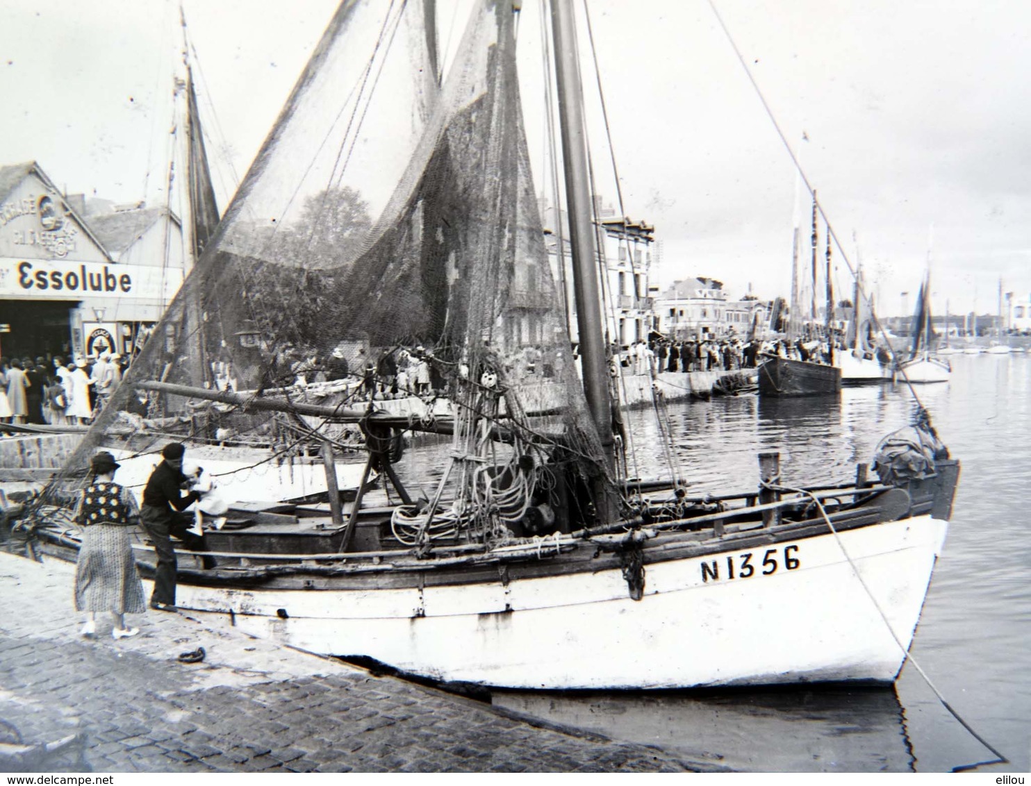 Belle Double Photo Ancienne Pornic Loire Atlantique 44 Années 1920 !!! Bateau Voilier Commerces - Pornic