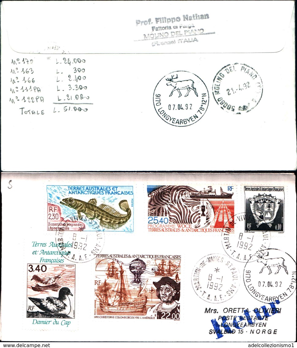 91356) Terre Australi Francesi- LETTERA CON  5 Valori Vari Da Martin De Vivies St.paul Per La Norvegia Il8-1-1992 - Storia Postale