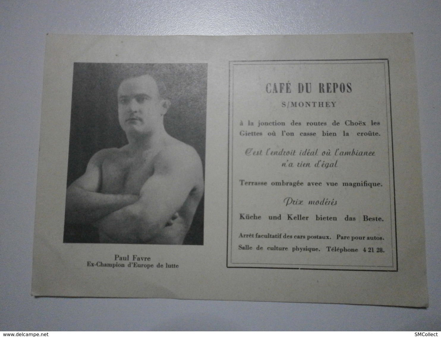 Suisse. Monthey. Café Du Repos, Représentant Paul Favre, Ex Champion D'Europe De Lutte. Carte Inédite (GF647) - Monthey