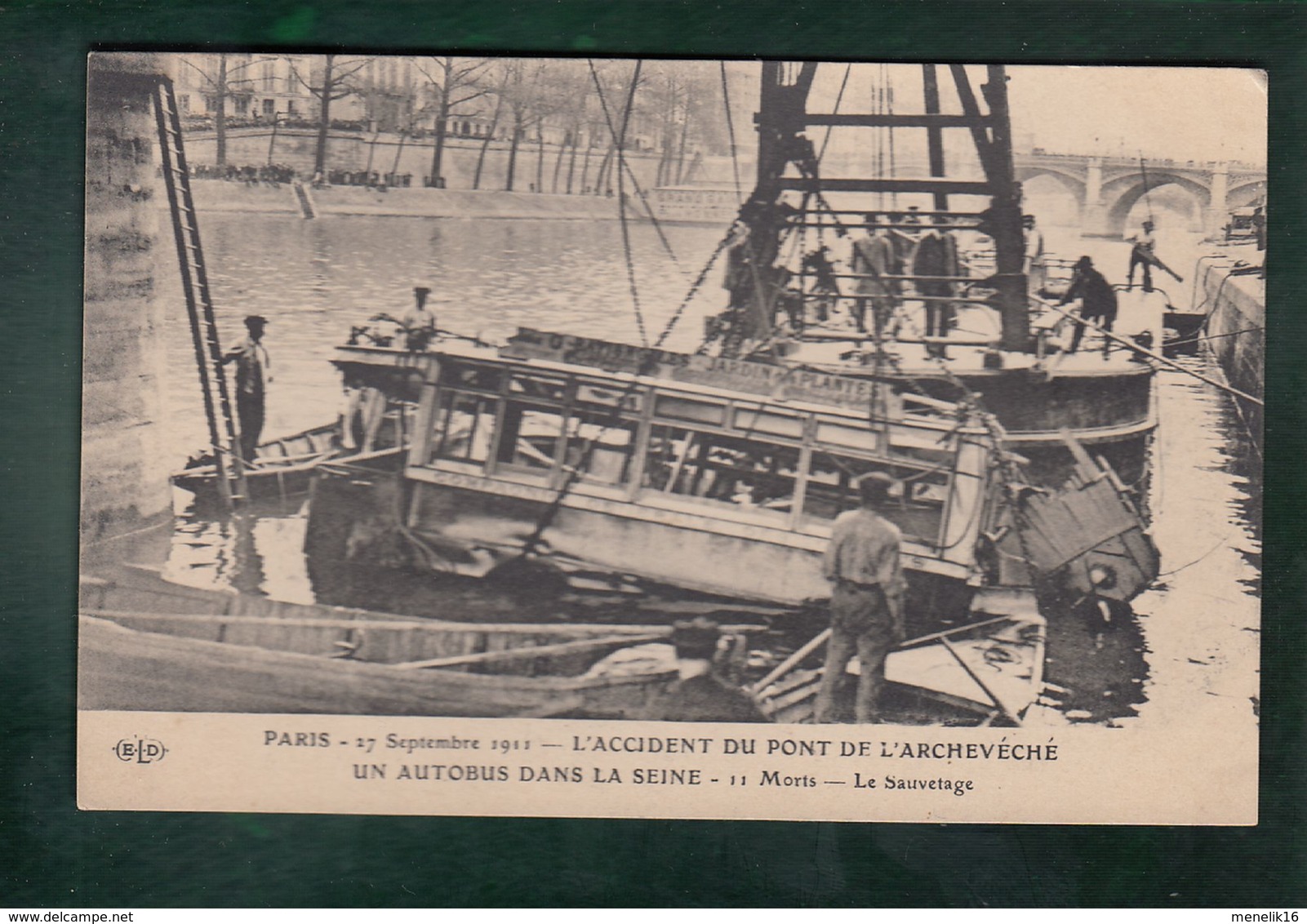 CPA - 75 - Paris - Accident Du Pont De L’Archevêché - Autobus Dans La Seine - 27 Sept. 1911 - Le Sauvetage - The River Seine And Its Banks