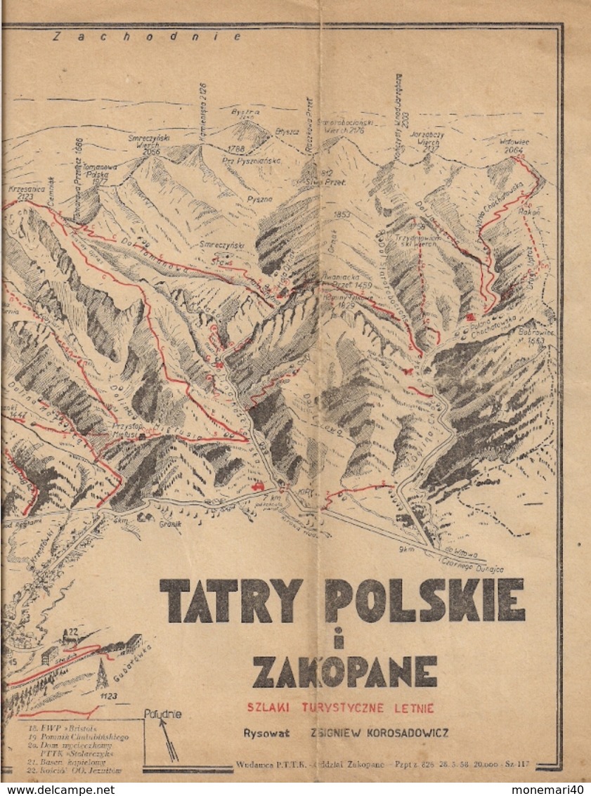 POLOGNE - ANCIENNE CARTE TOPOGRAPHIQUE Avec Indication Notamment De SENTIERS DE RANDONNÉE D'ÉTÉ. - Mapas Topográficas