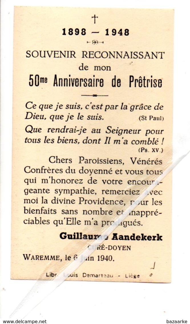 GUILLAUME AENDEKERK 50 Me ANNIVERSAIRE DE PRETRISE CURÉ-DOYEN WAREMME 1940 - Images Religieuses