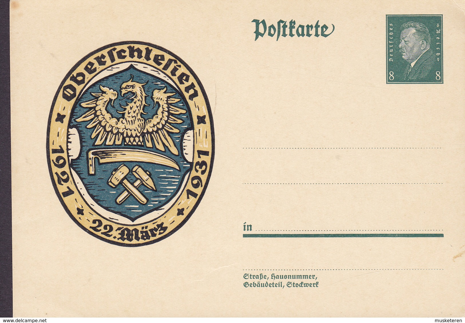 Deutsches Reich Postal Stationery Ganzsache Entier 8 Pf. OBERSCHLESIEN 1921-1931 (Unused) - Cartoline