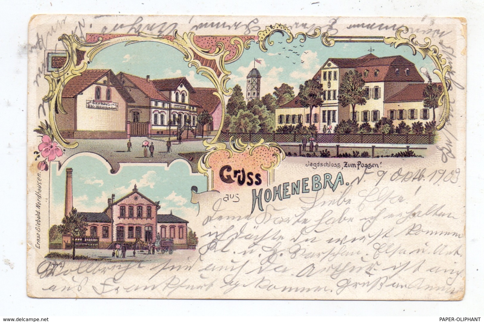 0-5400 SONDERSHAUSEN - HOHENEBRA, Lithographie, Gasthaus, Tonwerk, Jagdschloss "Zum Possen", Druckstelle - Sondershausen