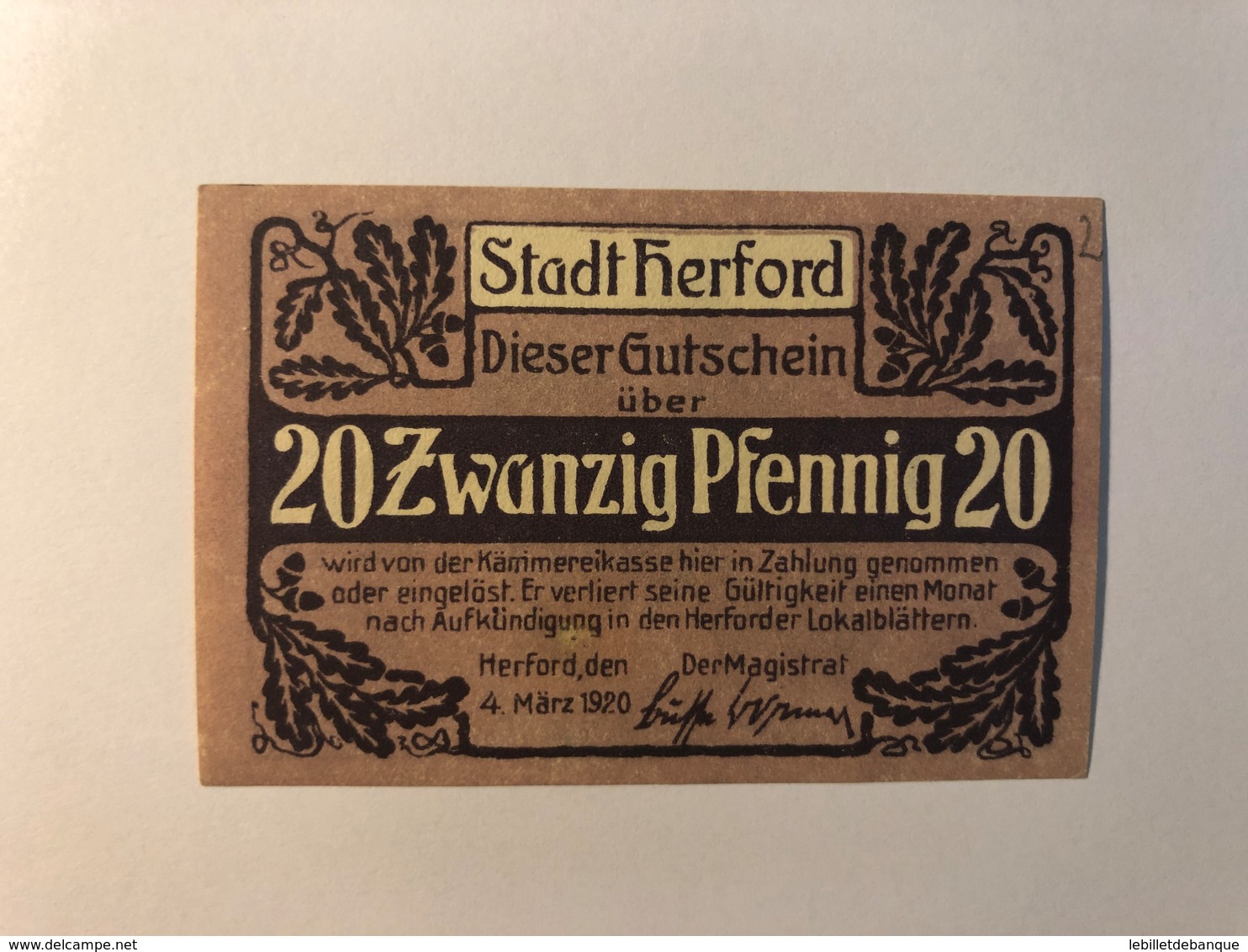 Allemagne Notgeld Herford 20 Pfennig - Collections