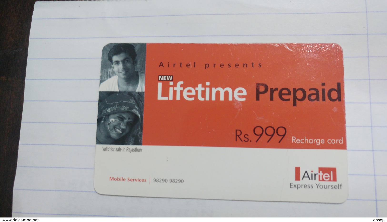 India-airtel Presents-(67)(rs.999)(new Delhi)(7905524361659691)(look Out Side)used Card+1 Card Prepiad Free - India