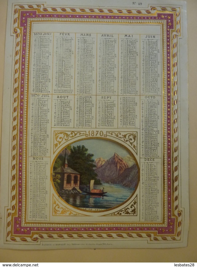 CHROMOS-ALMANACH  CALENDRIER  1870 ALLEGORIE Paysage De Montagne Chromo-LITHOGRAPHIE - Big : ...-1900