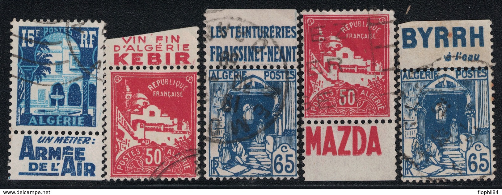 ALGERIE - TIMBRES DE CARNET AVEC PUB: BYRRH, MAZDA, VIN KEBIR, FRAISSINET, ARMEE DE L'AIR. - Used Stamps