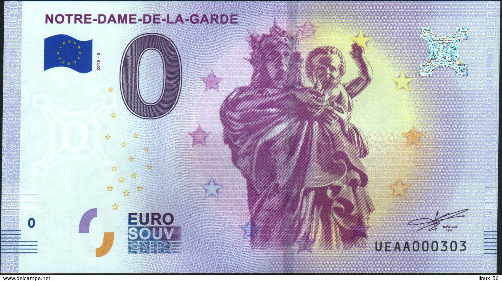 Zero - BILLET EURO O Souvenir - NOTRE-DAME-DE-LA-GARDE 2018-5set UNC {France} - Prove Private