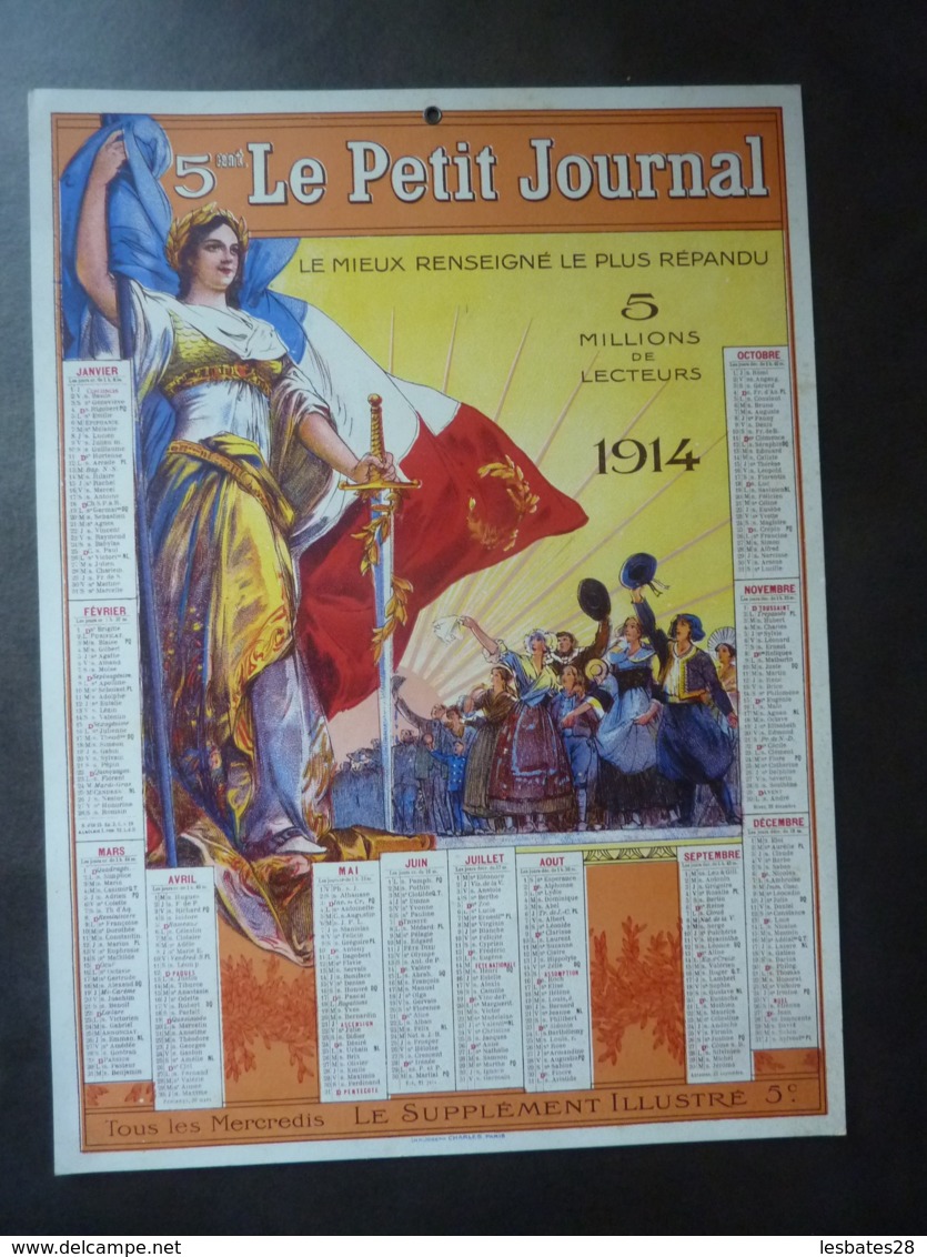 CHROMOS-ALMANACH  CALENDRIER 1914  Le PETIT JOURNAL Allégorie Marianne   Chromo-LITHOGRAPHIE  S 4 P - Grand Format : ...-1900