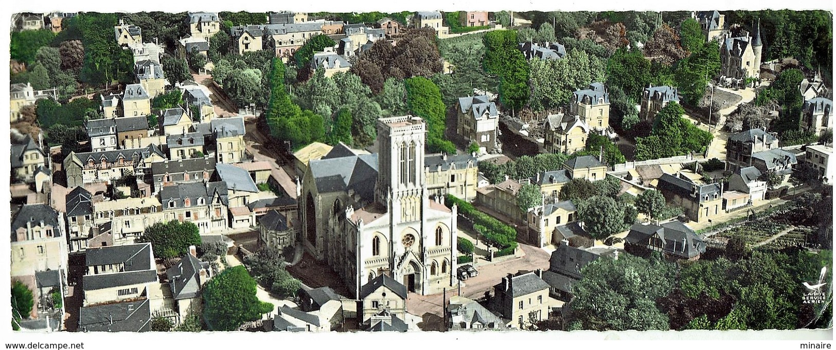 VILLERS Sur MER -, Carte Panoramique -en Avion Au Dessus De L'église - Voyagée 1959- Bon état- Format 8.5x22 - Villers Sur Mer