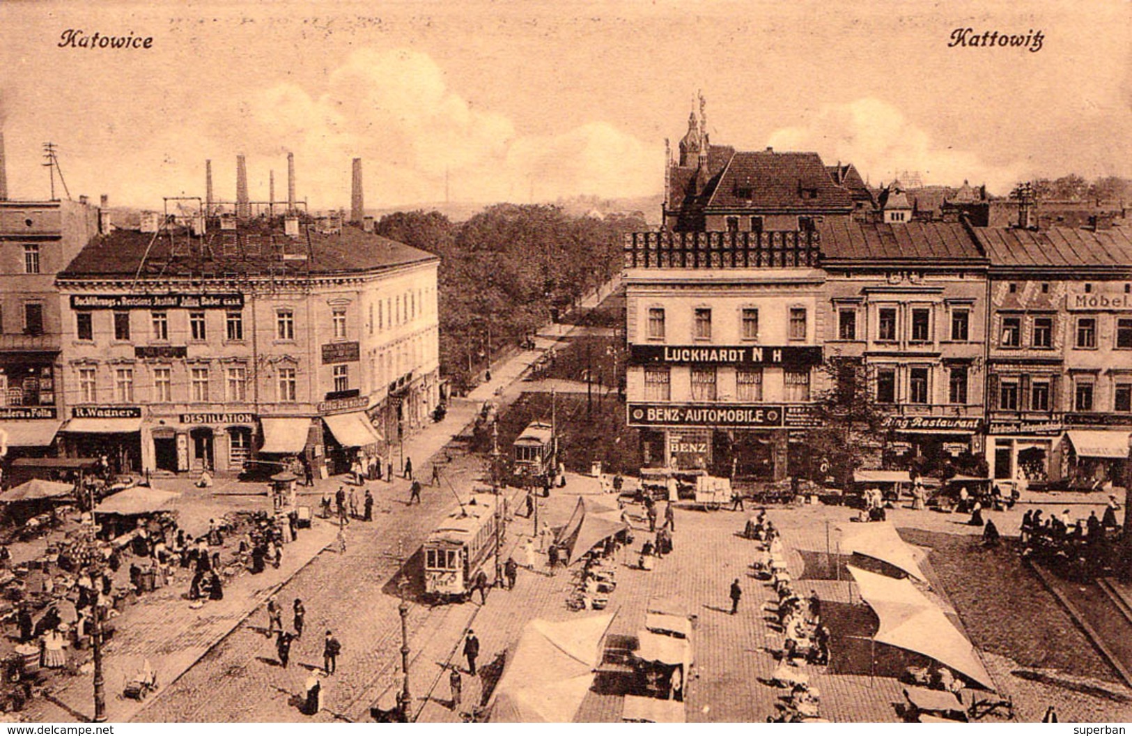 KATTOWICE / KATTOWITZ : TEATR MIEJSKI / STADT THEATER / TRAMWAY & MARKET - ANNÉE / YEAR ~ 1910 - '915 (aa622) - Pologne