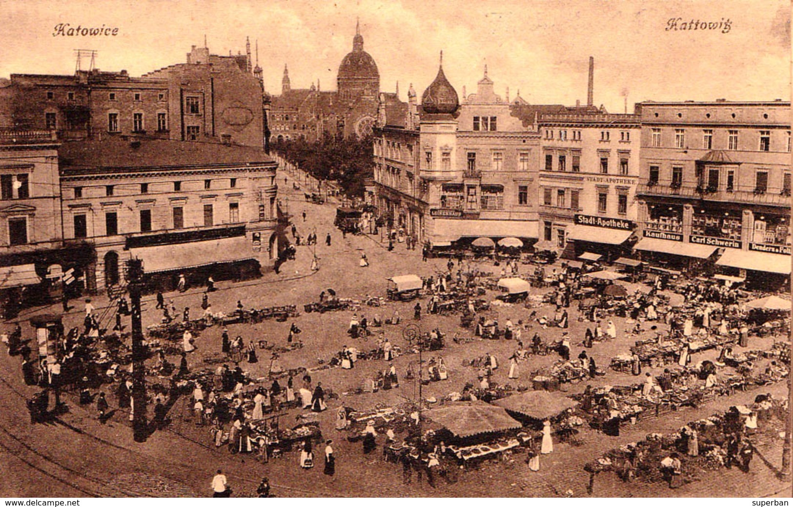 KATTOWICE / KATTOWITZ : MARKET / STADT APOTHEKE / KAUFHAUS KARL SCHWERIN / ... - ANNÉE / YEAR ~ 1910 - '915 (aa626) - Polen