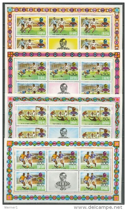 Ghana 1974 Football Soccer World Cup Set Of 4 Sheetlets With Winners Overprint MNH - 1974 – Germania Ovest