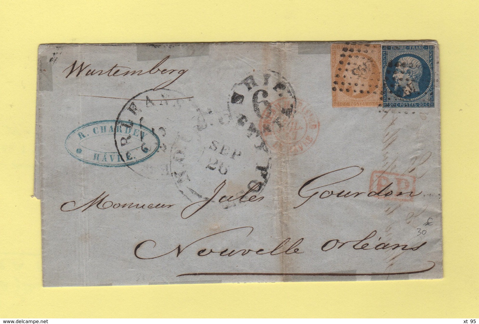 Bureau Maritime Du Havre - Destination Nouvelles Orleans - 1857 - Rare Tarif à 30c - 1849-1876: Classic Period