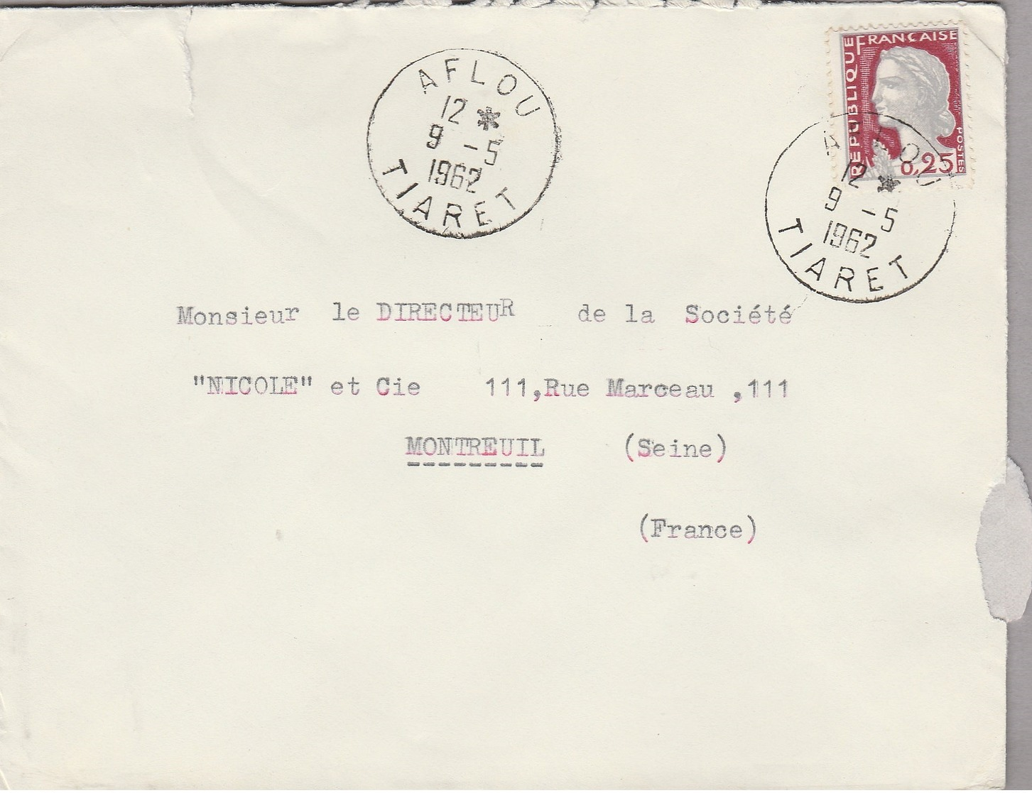 LSC 1962 - Cachet AFLOU  - TIARET - Algérie (1962-...)