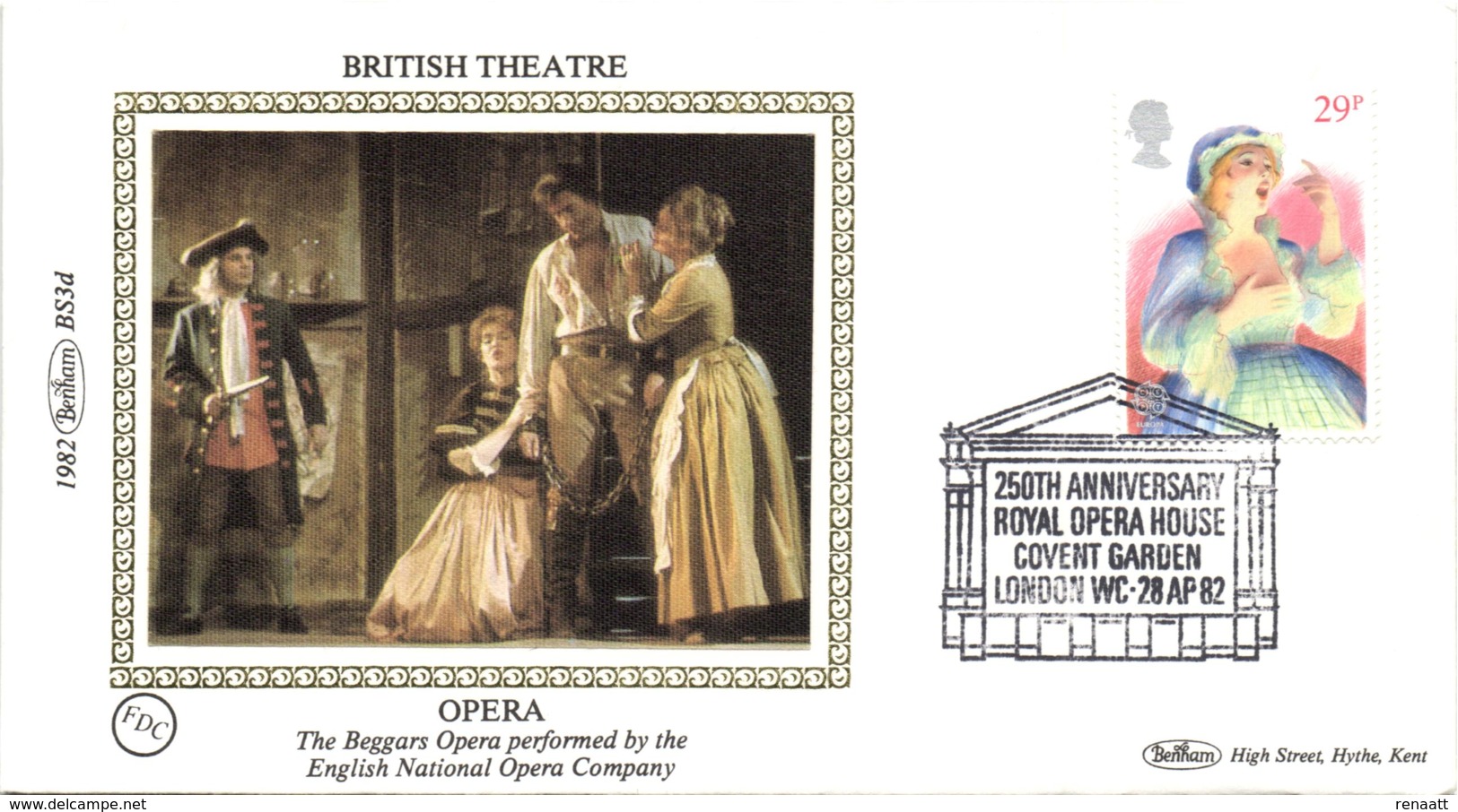 UK 1982 Mi. 917 FDC Silk, Europa British Theatre, Royal Opera House, Beggars Opera By John Gay, Singer - Musica