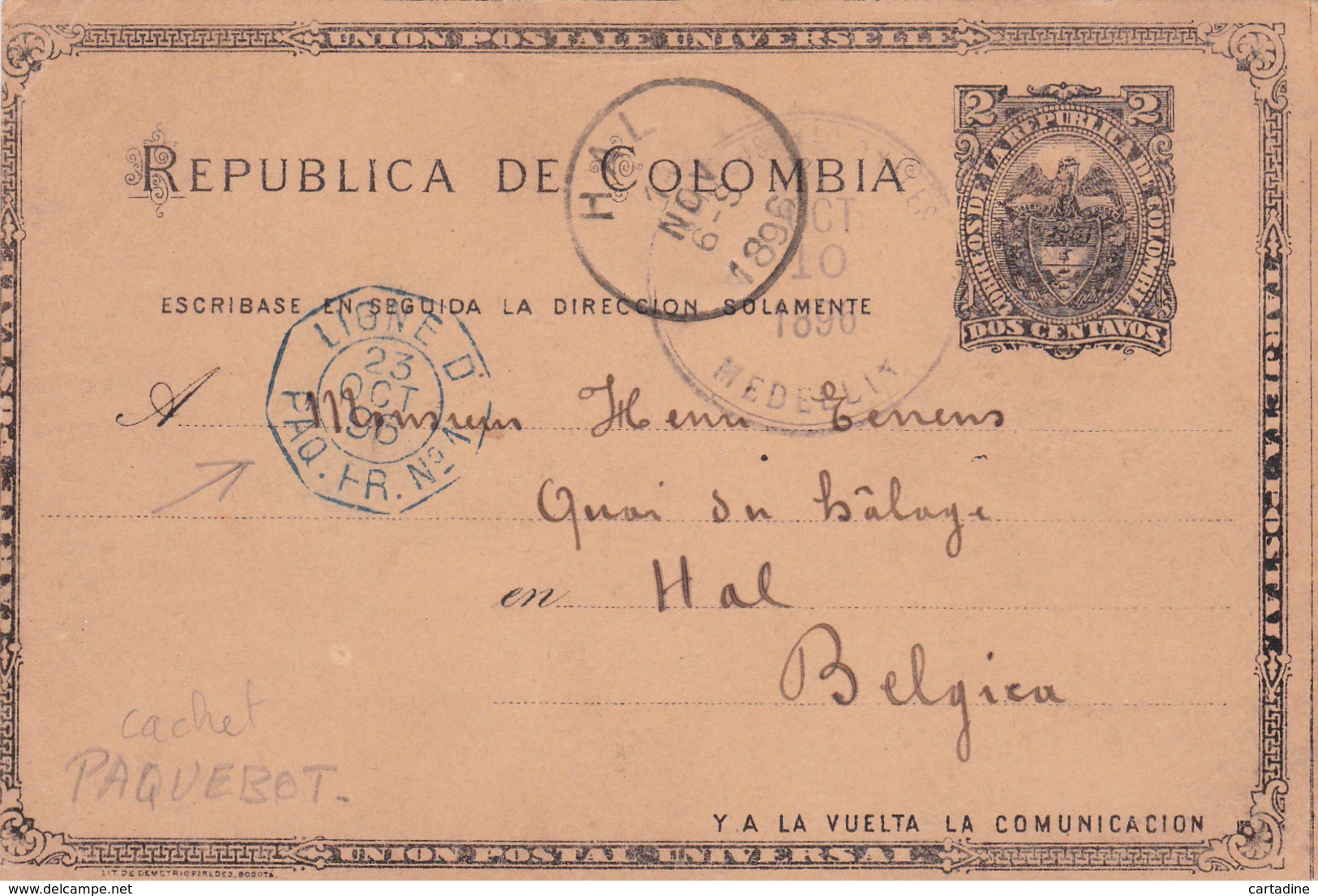 Entier Postal Stationery  - Colombie - 1896 - Cachet Paquebot - Colombie