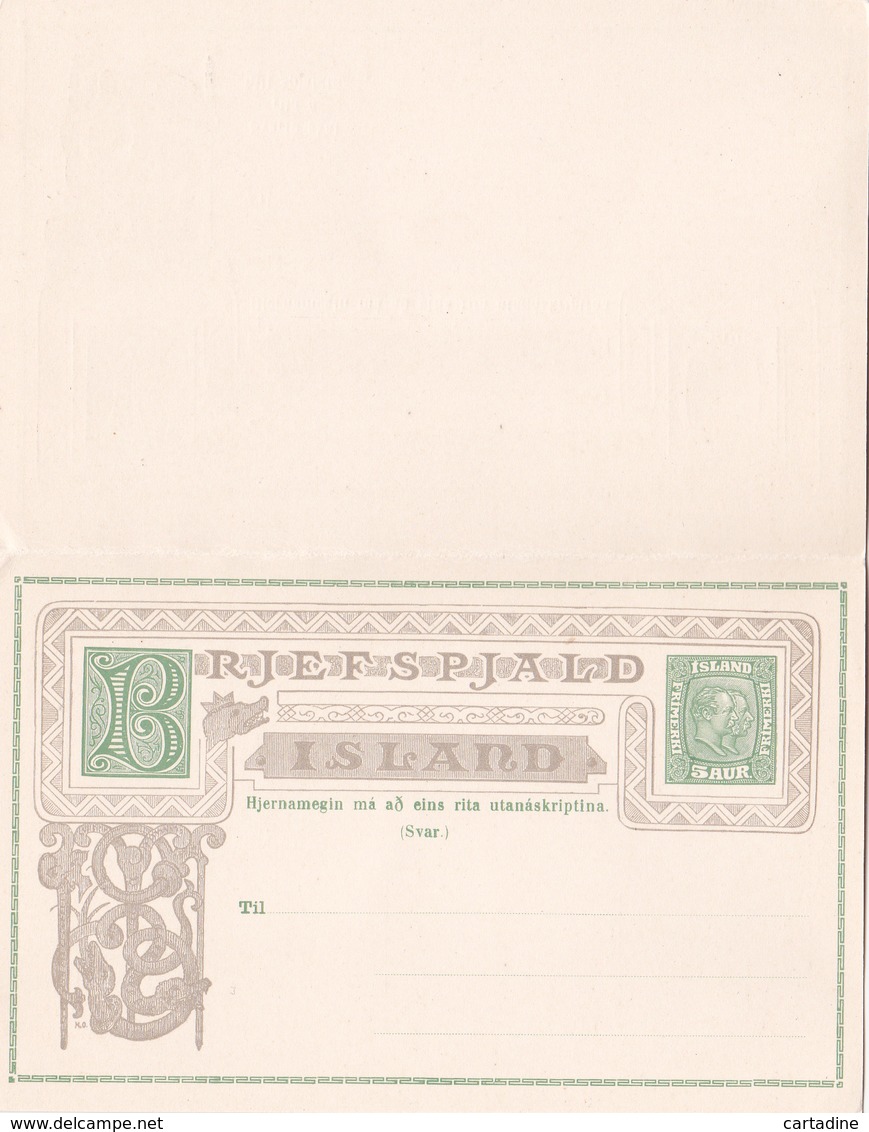 Entier Postal Stationery - Island  - Double Avec Réponse Payée - Entiers Postaux