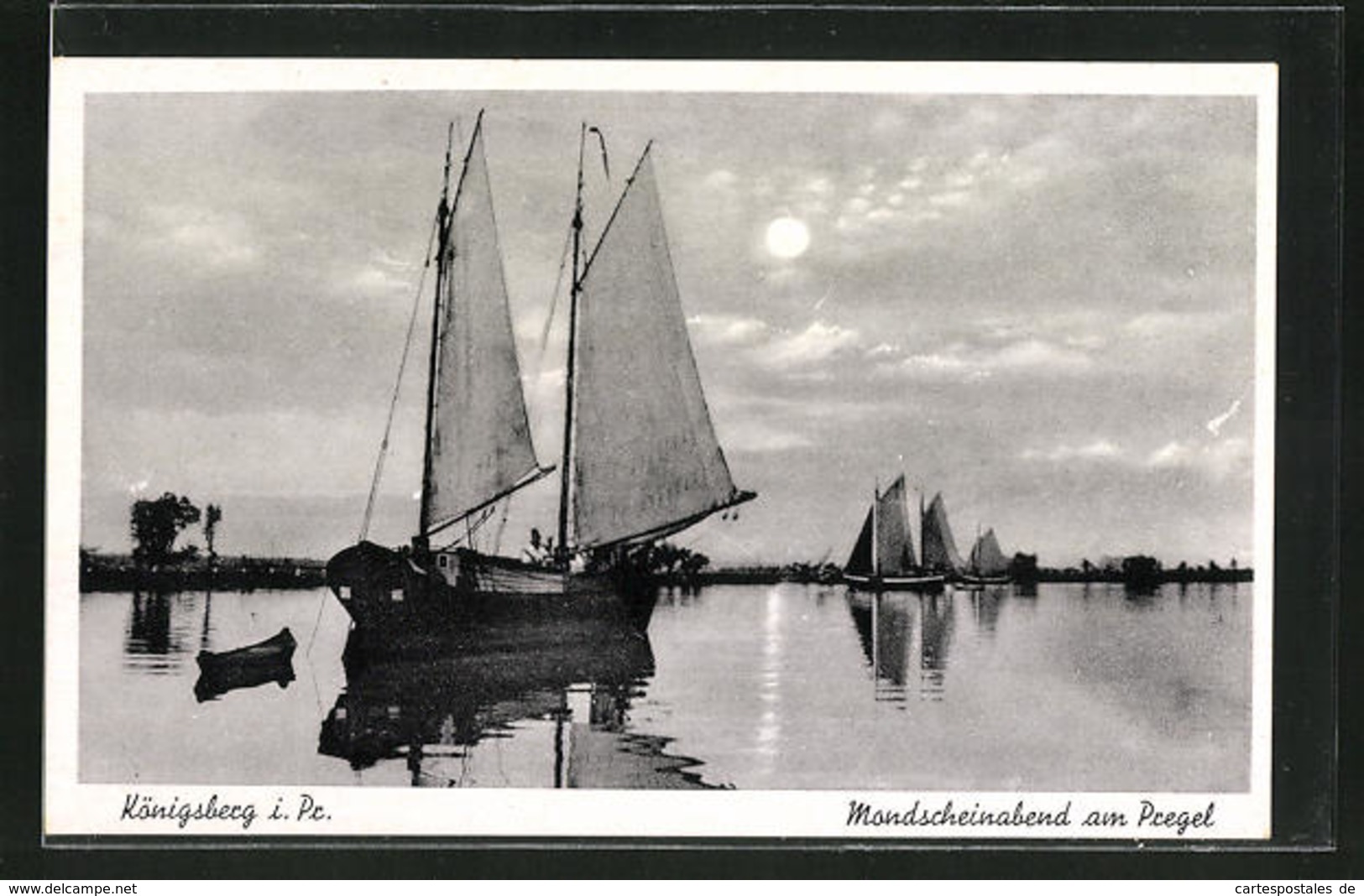 AK Königsberg, Mondscheinabend Am Pregel, Segelboote - Ostpreussen