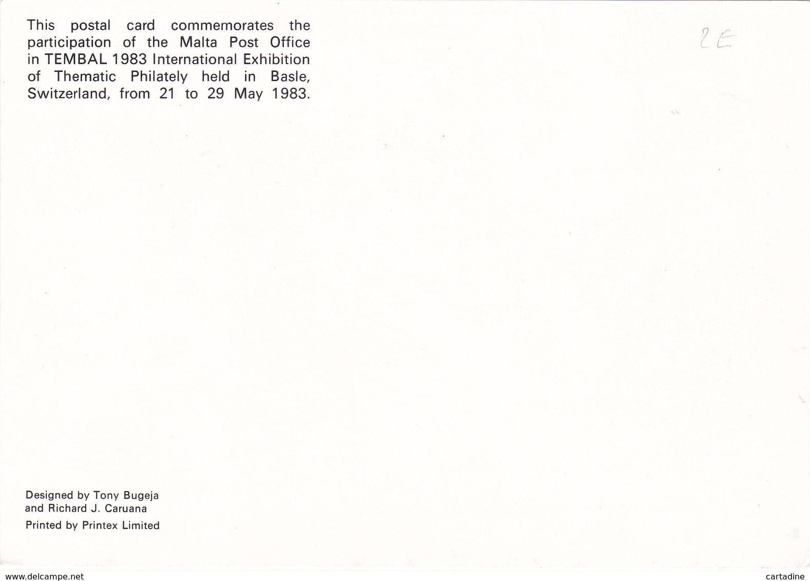 Entier Postal Stationery Europa -  MALTE / MALTA - Tembal 1983 - Malte