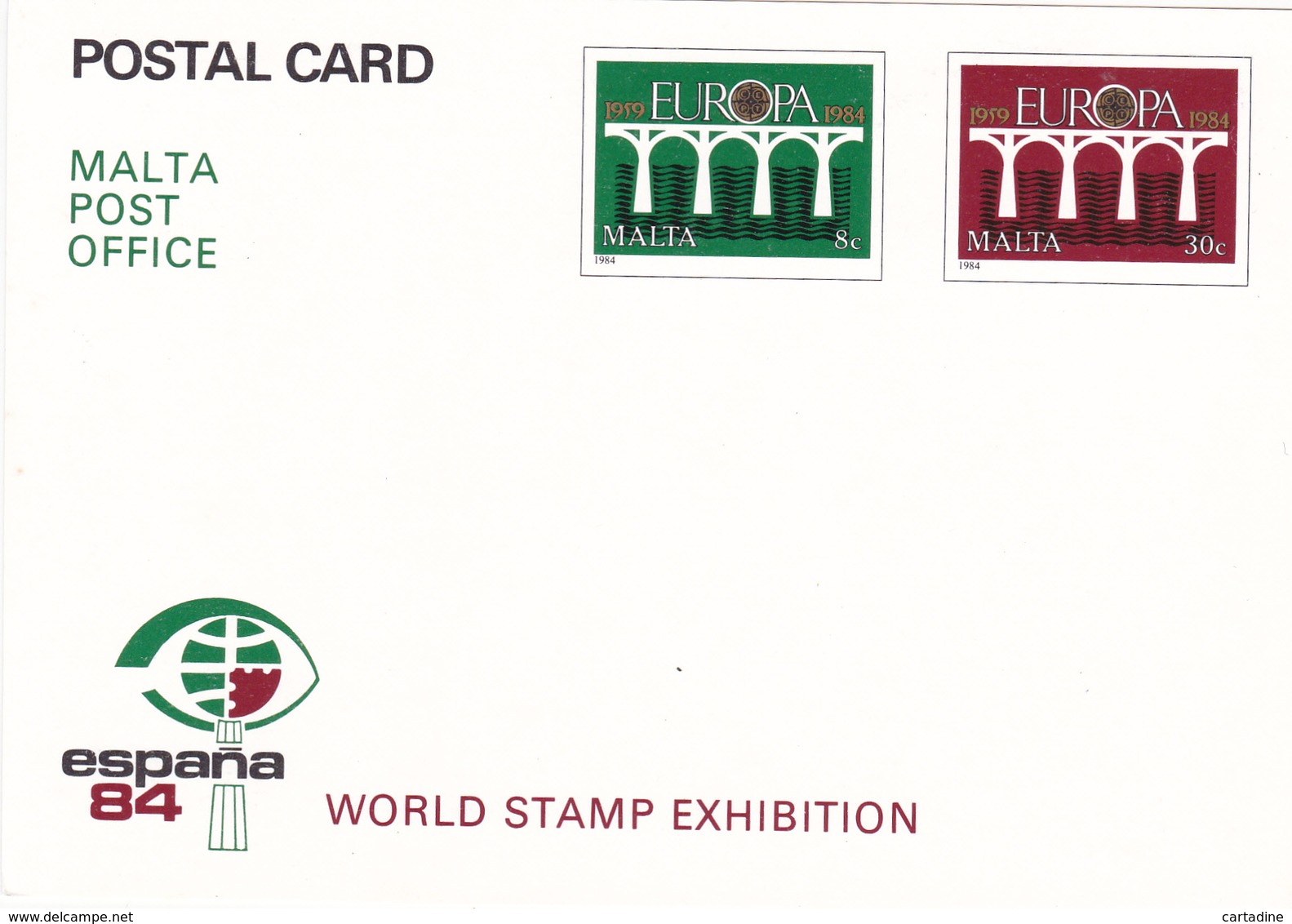 Entier Postal Stationery Europa -  MALTE / MALTA - Espana 84 World Stamp Exhibition   - Non Oblitéré - Malte