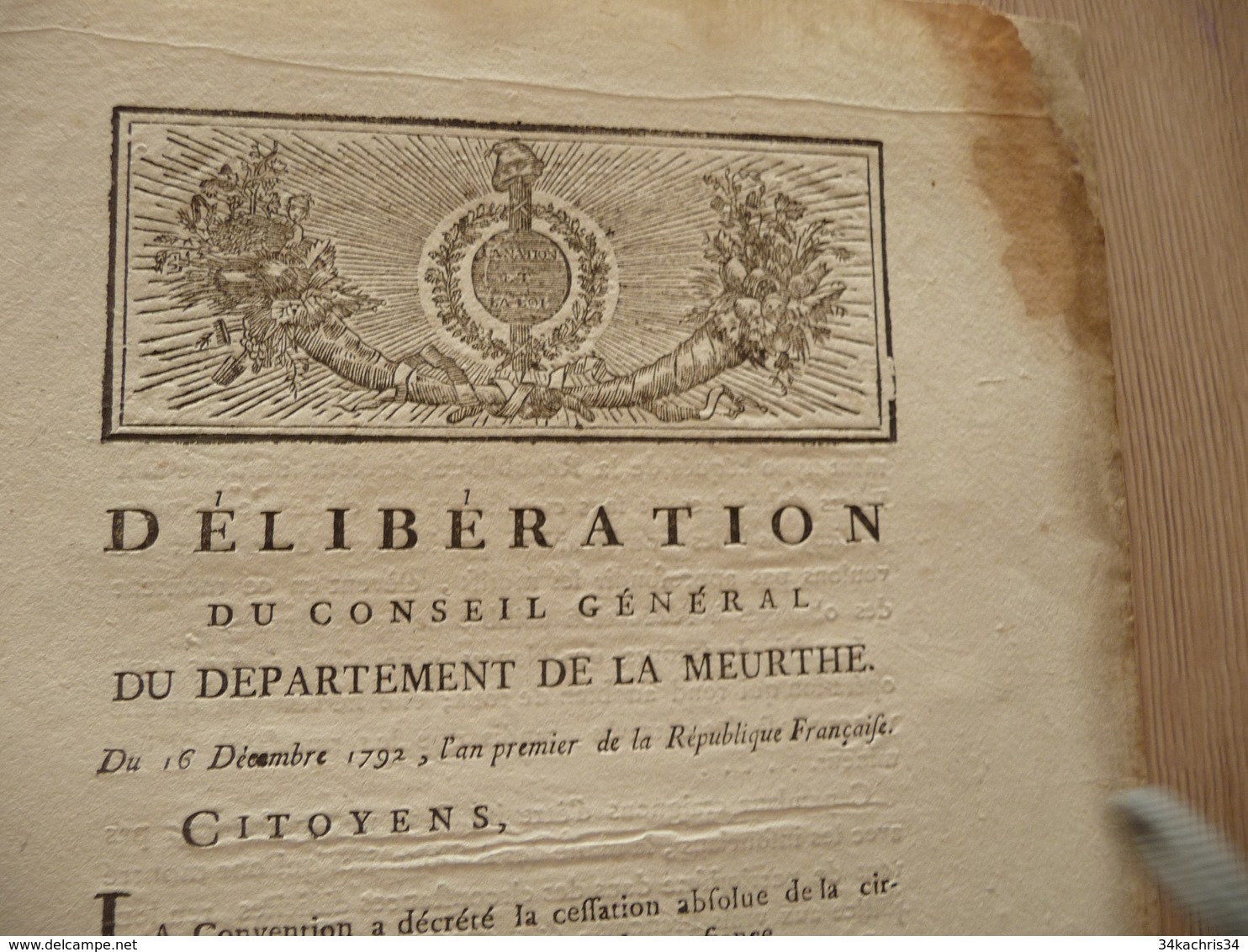 Billets De Confiance Et Secours Délibération Conseil D'Etat De La Meurthe 16/12/1792 An I Révolution Signé Antoine - Décrets & Lois