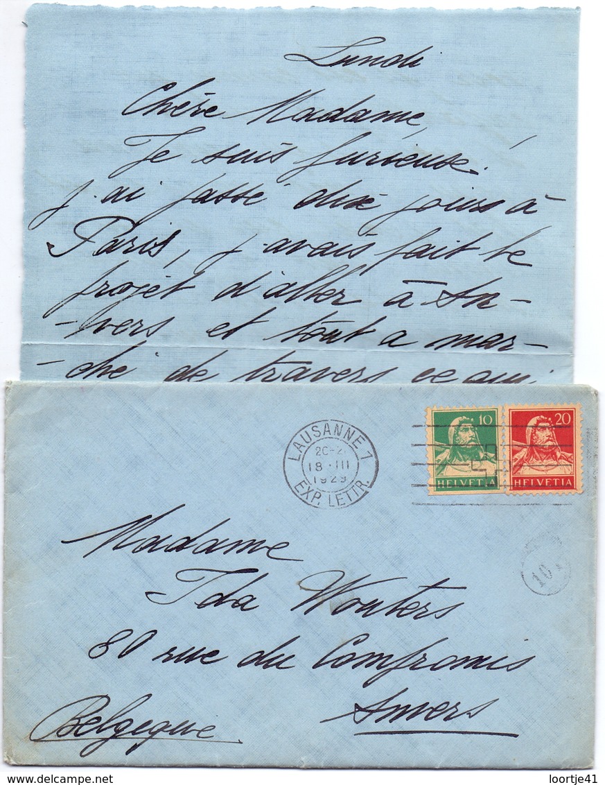 Brief Lettre - Nelly Perret Lausanne Naar Ida Wouters Antwerpen - 1929 - Naissance & Baptême