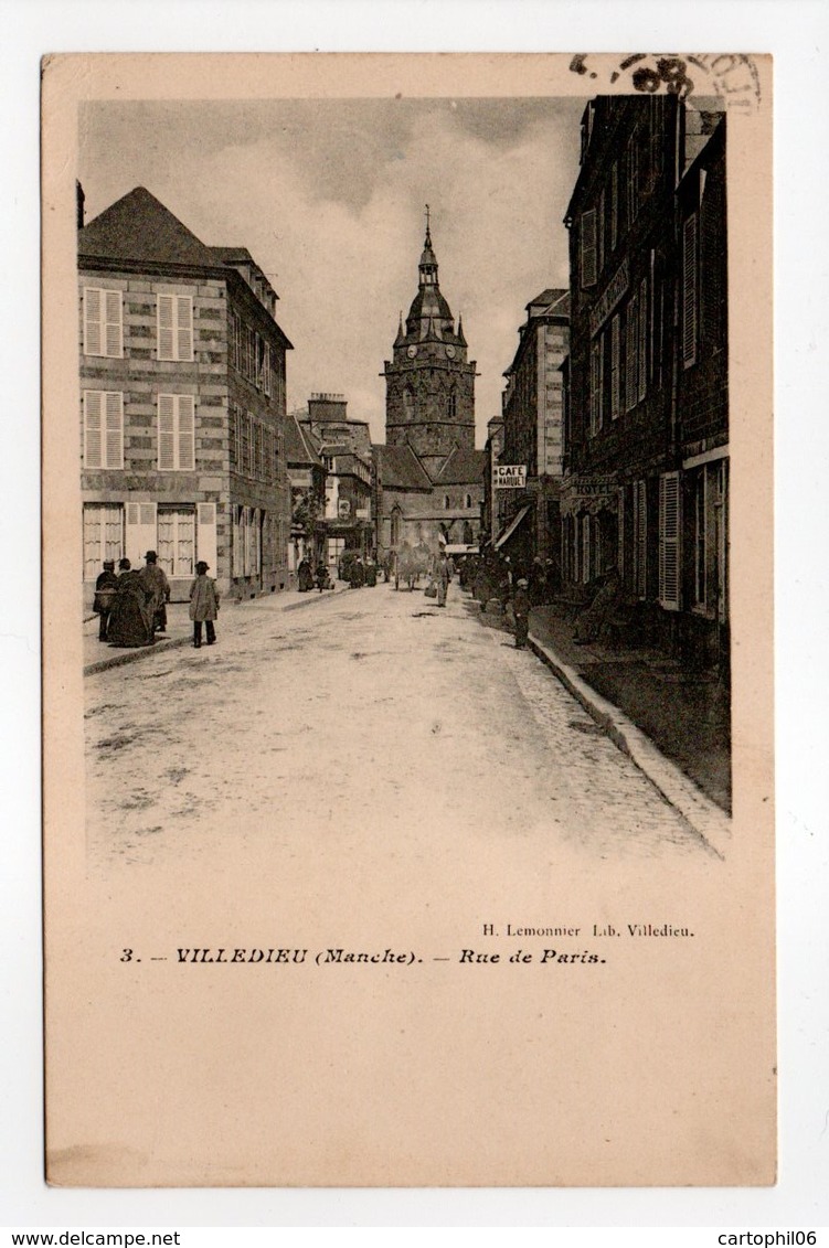 - CPA VILLEDIEU (50) - Rue De Paris 1907 (CAFÉ MARQUET) - Edition Lemonnier N° 3 - - Villedieu