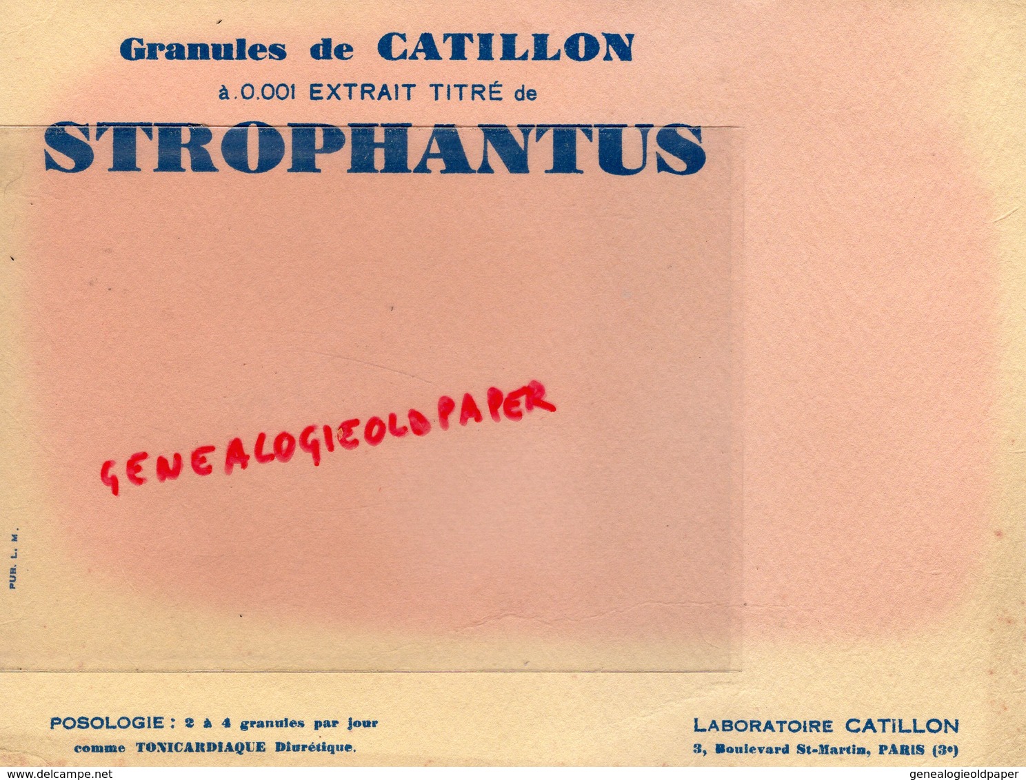 75- PARIS- BUVARD LABORATOIRES CATILLON-3 BD. SAINT MARTIN-PHARMACIE STROPHANTUS TONICARDIAQUE - Drogheria