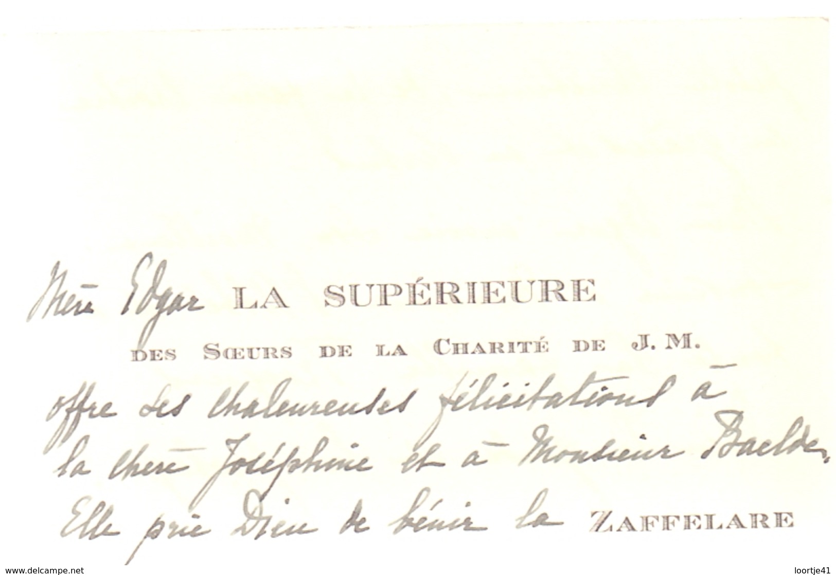 Visitekaartje - Carte Visite - La Supérieure Des Soeurs De La Charité - Zaffelare - Cartes De Visite